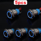 5pcs Metal Push Button Switch Ring Lamp 16mm 19mm 22mm Waterproof LED Light On Off Momentary Latching 5v 12v 24v 220v Red Blue