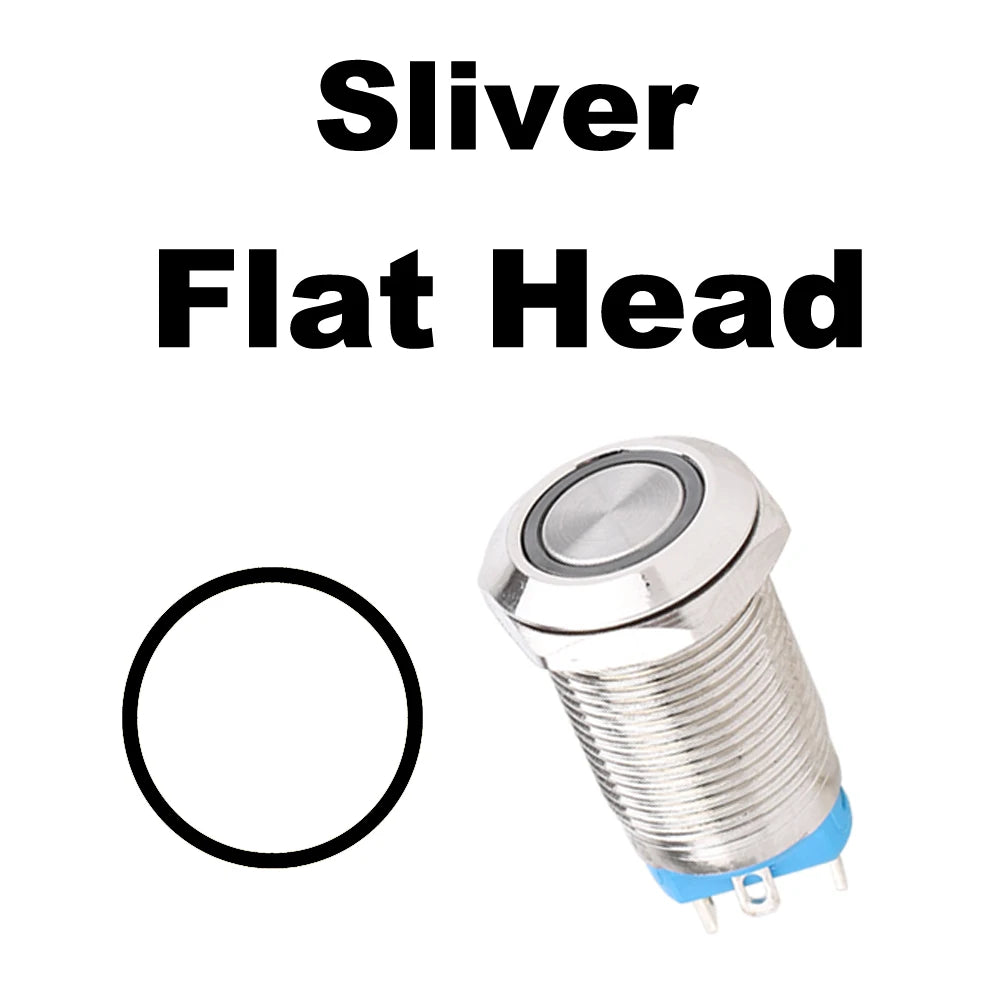 Sliver Push Button Switch 4 Pin 12mm Waterproof Led Light Metal Flat Momentary/Latching Switches with power mark/Ring LED