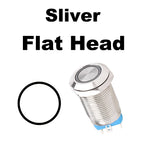 Sliver Push Button Switch 4 Pin 12mm Waterproof Led Light Metal Flat Momentary/Latching Switches with power mark/Ring LED