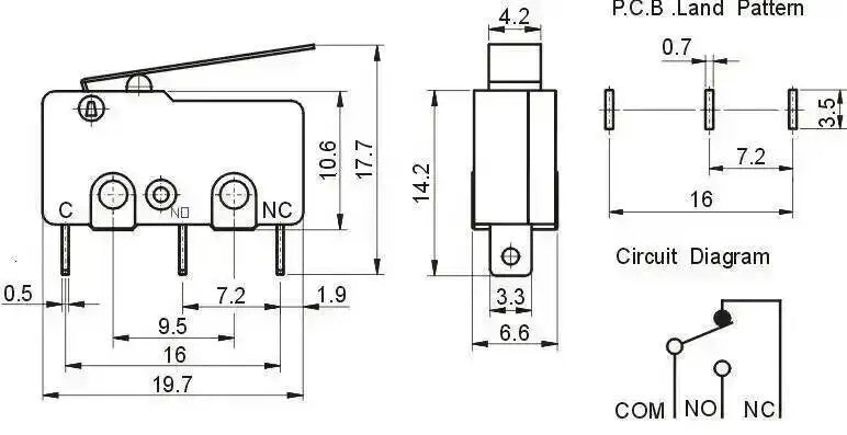 100pcs Limit Switch Micro Long Handle 3 Pins 5A 125 250VAC Contact Medium Size Black Control Circuit KW11-3Z-2