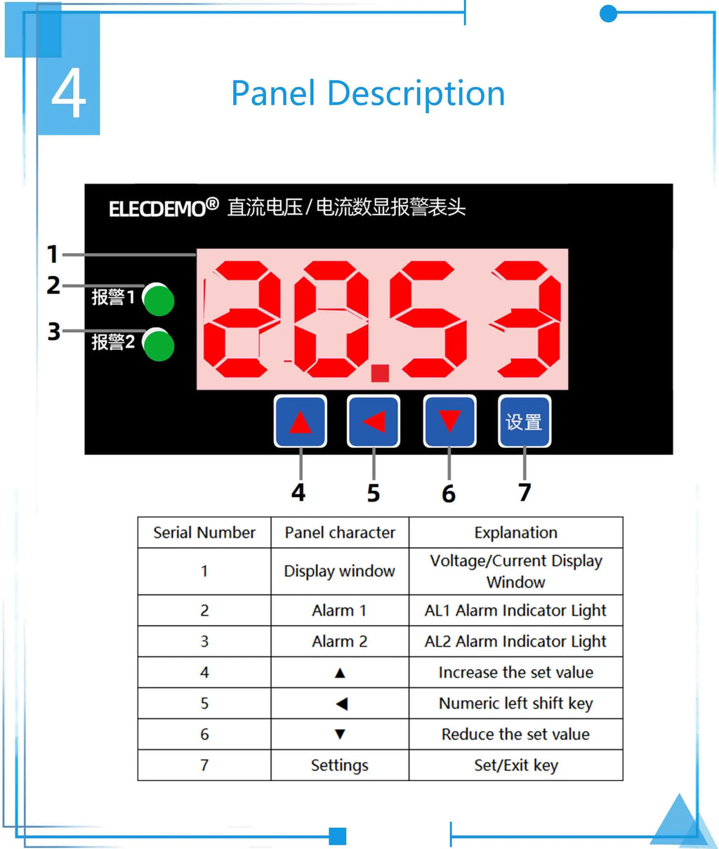 DC Digital Voltmeter Ammeter Panel Meter with Upper/Lower Limit Alarm, RS485 Modbus RTU, Relay Output Control, LED Display Kit