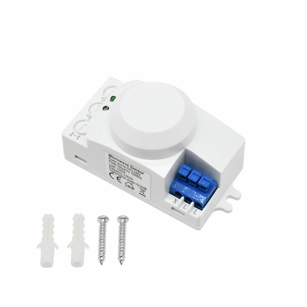 Indoor best quality microwave radar sensor light switch human movement DC12V-24V AC100V/220V-240V 5.8GHz with housing