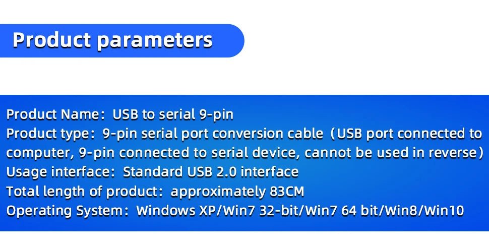 1PCS USB to Serial Port 9-Pin Data Cable HL-340 Chip to RS232 Converter Male Female USB2.0 to DB9 Interface Conversion Cable