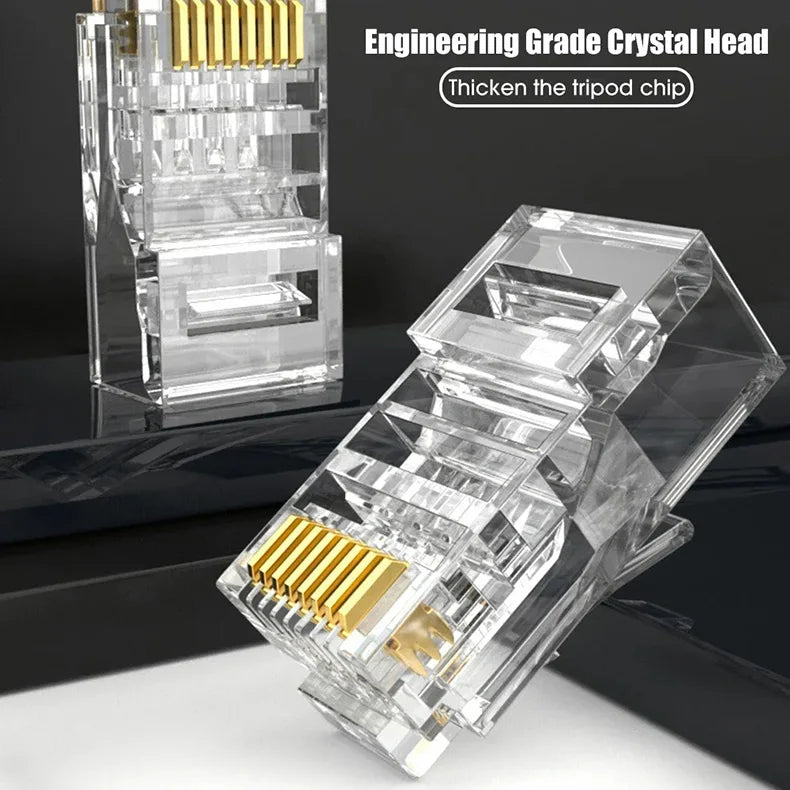 RJ45 Connector Pass Through CAT6 CAT5E Modular Plug Network Ends UTP 3U 50u Gold Plated 8P8C Crimp End for Ethernet Cable