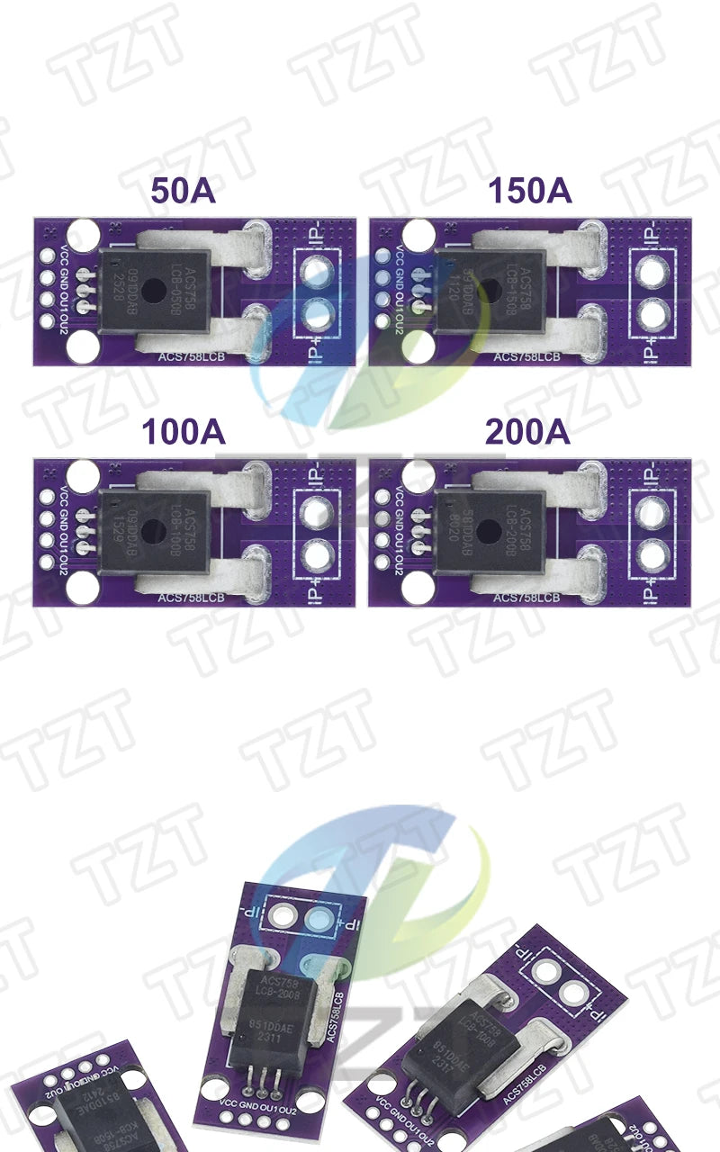 50/100/150/200A Hall Current Sensor Module Linear Analog AC DC 3.3V-5V ACS758LCB-050B 100B 150B 200B -PFF-T RC Model Connector