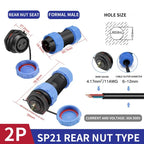IP68 waterproof aviation plug socket circular rear nut connector 2 3 4 5 7 9 12 pin SP21 butt connector