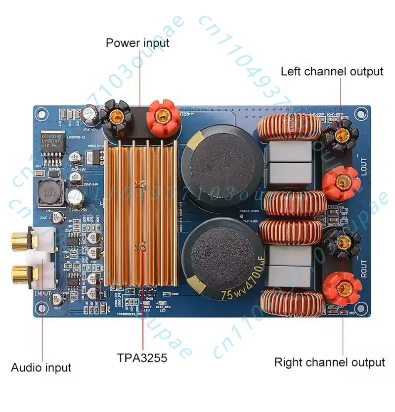 Luxury TPA3255 2.0 Channel Digital Amplifier Board 300W+300W High Power Audio Amp DC40-48V For HIFI Speaker System