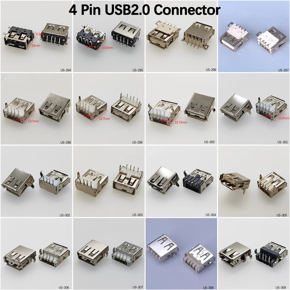 5PCS USB2.0 Female USB Socket Connector 4P USB 2.0 4 Pin Female USB 2.0 Transfers Jack For Laptop Notebook Computer USB Type A/B