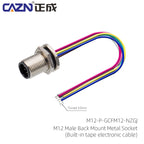 M12 Panel Male Female  Metal Front Mount Socket Solder 4 6 8 12 Pin Receptacle Straight Circular Connectors With 30cm Wires