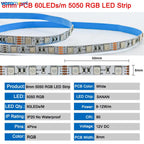 5m 12V 24V DC RGB LED Strip 30LEDs/m 60LEDs/m 96LEDs/m 120LEDs/m SMD 5050 Flexible LED Light Tape 8mm 10mm PCB for Decoration