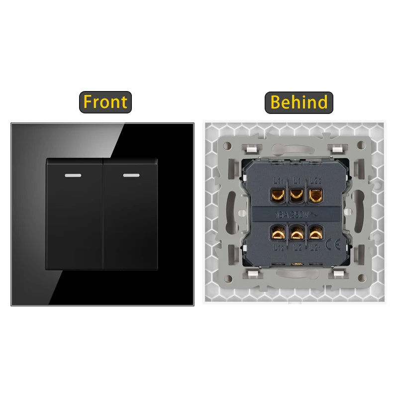 JHJCH - 1 Gang 1/2 Way Stair Switch, Tempered Glass Panel, Rocker Light Switch, On / Off Switch, Toggle Wall Switch