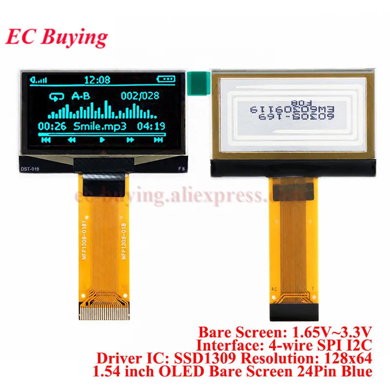 1.54 inch OLED Module 1.54” Display LCD Screen Resolution 12864 128x64 SSD1309 Driver Blue White Yellow 4Pin/7Pin IIC Interface