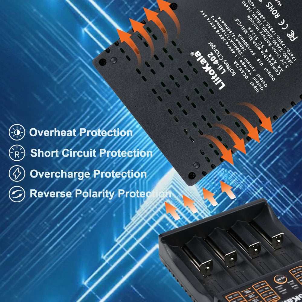 Liitokala Lii-402 Battery Charger for 18650 26650 16340 25500 14500 1.2V 3.7V 3.2V 3.85V AA/AAA NiMH Battery