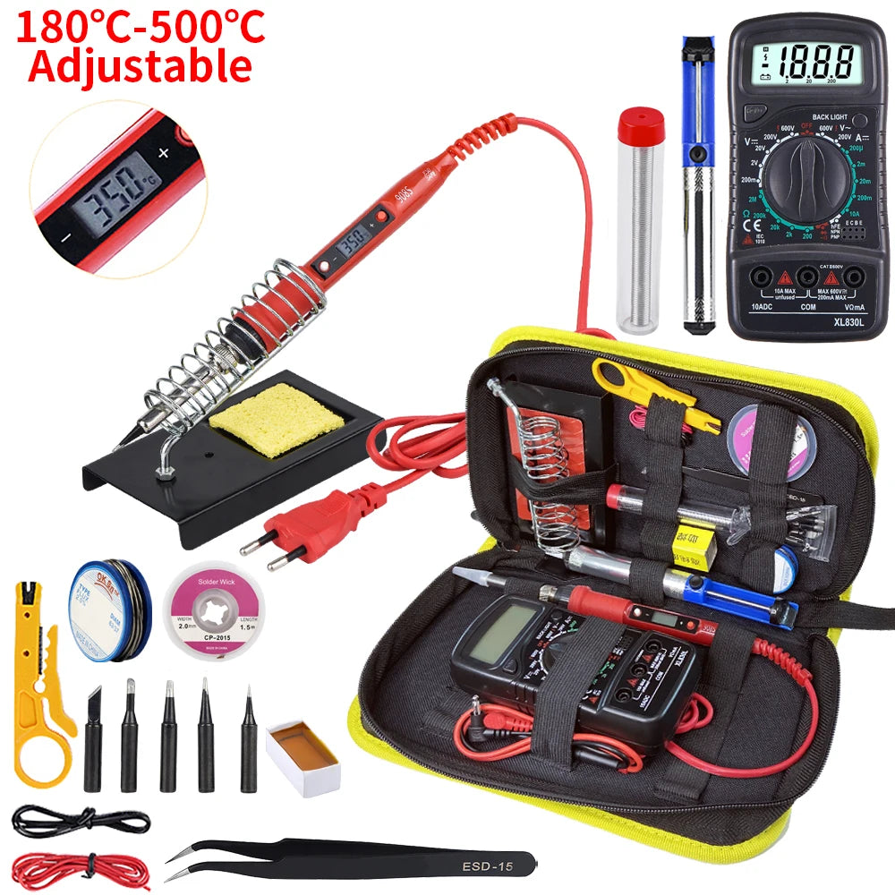 JCD Soldering Iron Kit With Multimeter Adjustable Temperature 220V 80W Welding Solder Rework Station Heat Pencil Repair Tools