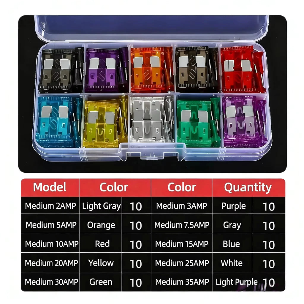 50/100/180pcs Car Blade Fuse Assortment Kit Auto Truck Automotive Medium Fuse Mixed Motorcycle Circuit Fuse With Box