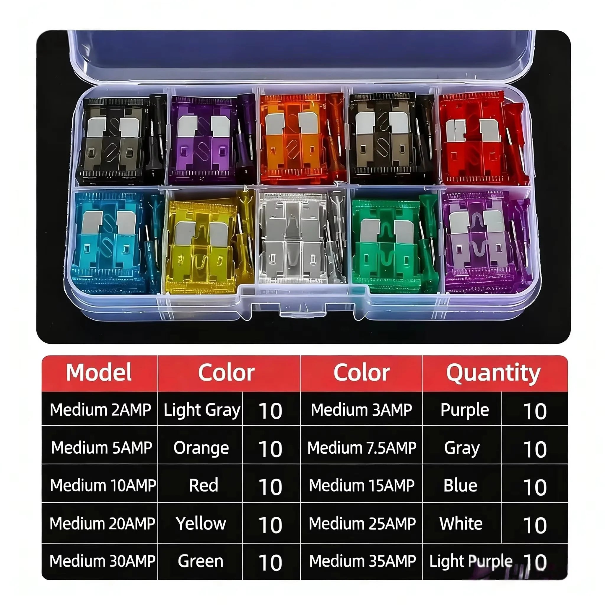 50/100/180pcs Car Blade Fuse Assortment Kit Auto Truck Automotive Medium Fuse Mixed Motorcycle Circuit Fuse With Box