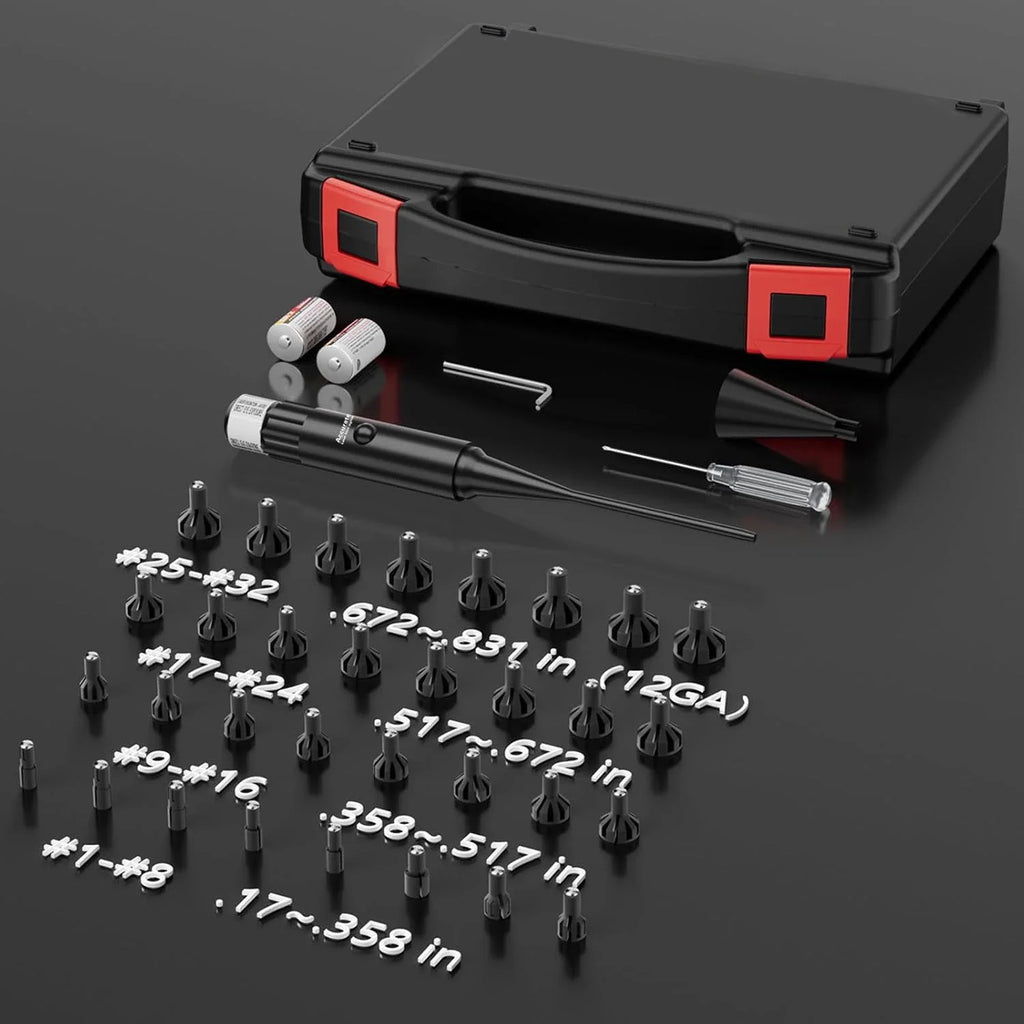 Powerful Green Bore Sighter Laser Bore Sight Kit with 32 Adapters fit 0.17 to 12GA Cal Multiple Caliber for All Gun Rifle Pistol