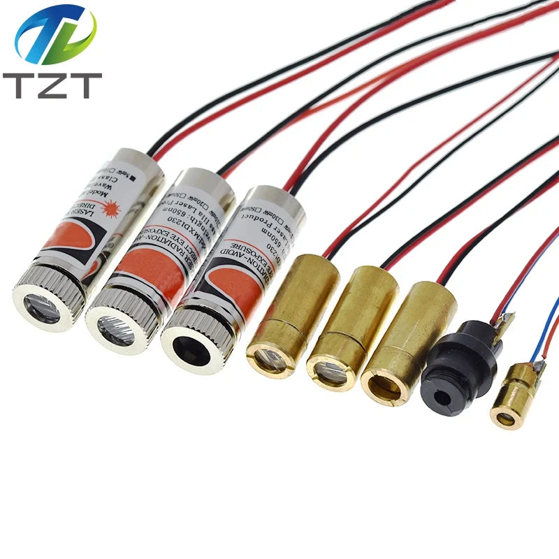TZT 650nm 5mW 6MM 9MM 12MM Red Point / Line / Cross Laser Module Head Glass Lens Focusable Focus Adjustable Laser Head
