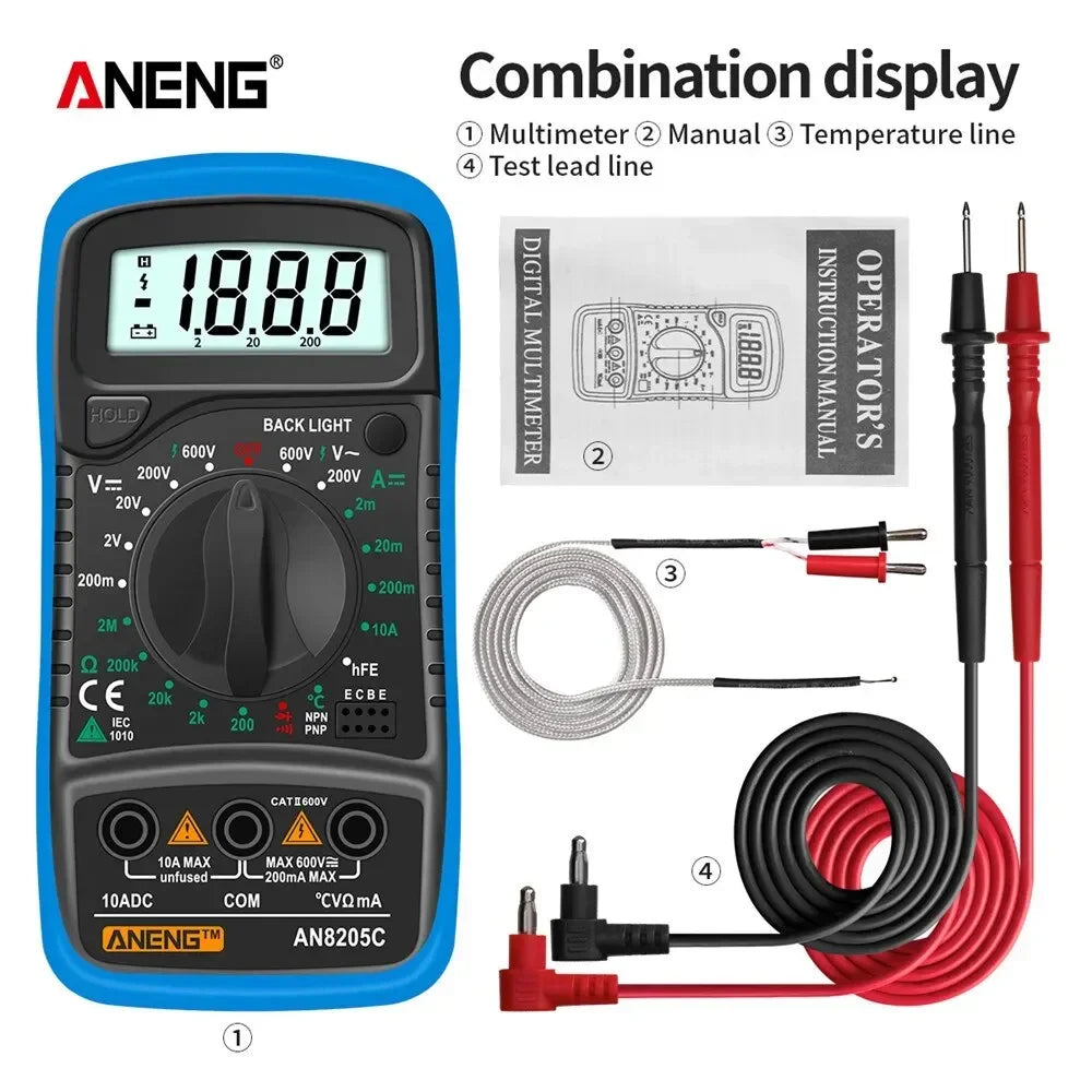 ANENG AN8205C Volt Ohm Multimetro Tester Meter With Thermocouple LCD Backlight Portable Digital Multimeter AC/DC Ammeter