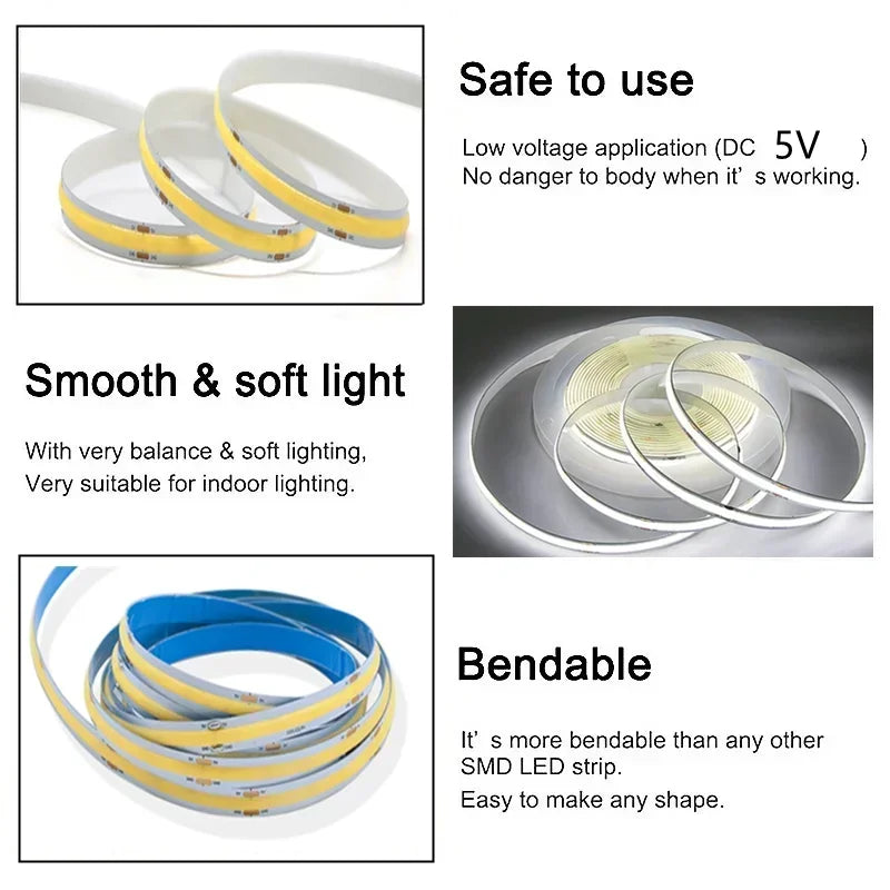 320Leds/M 8mm COB LED Strip DC 12V 24V Flexible High Bright Tape LED Light Bar Ice Blue White Red Green Pink Yellow LED Lighting