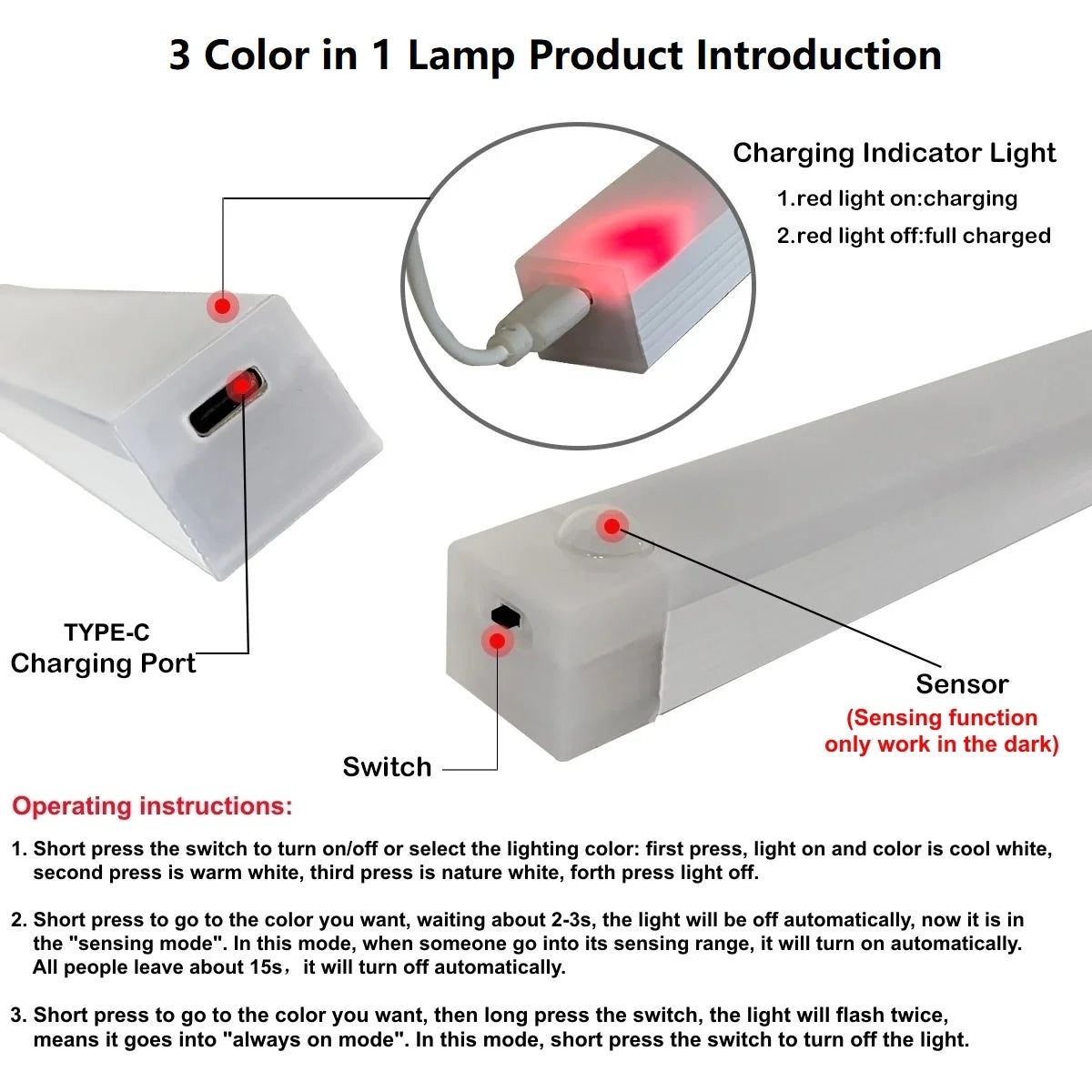 AITHEA LED Motion Sensor Light Wireless USB  Rechargeable Night Light Portable Induction Lamp for Cabinet Wardrobe Staircase