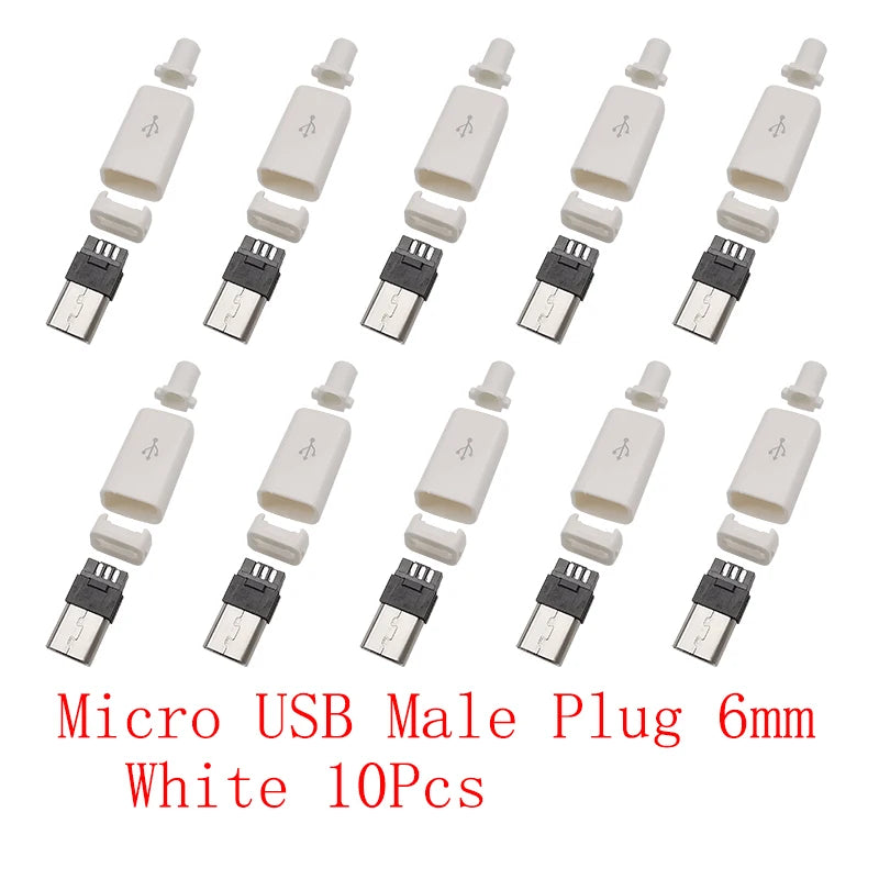 10Pcs USB Connectors Type C / Micro / USB 2.0 Type A Male Female Assembly Adapter DIY Soldering Repair Data Charging Plug Socket