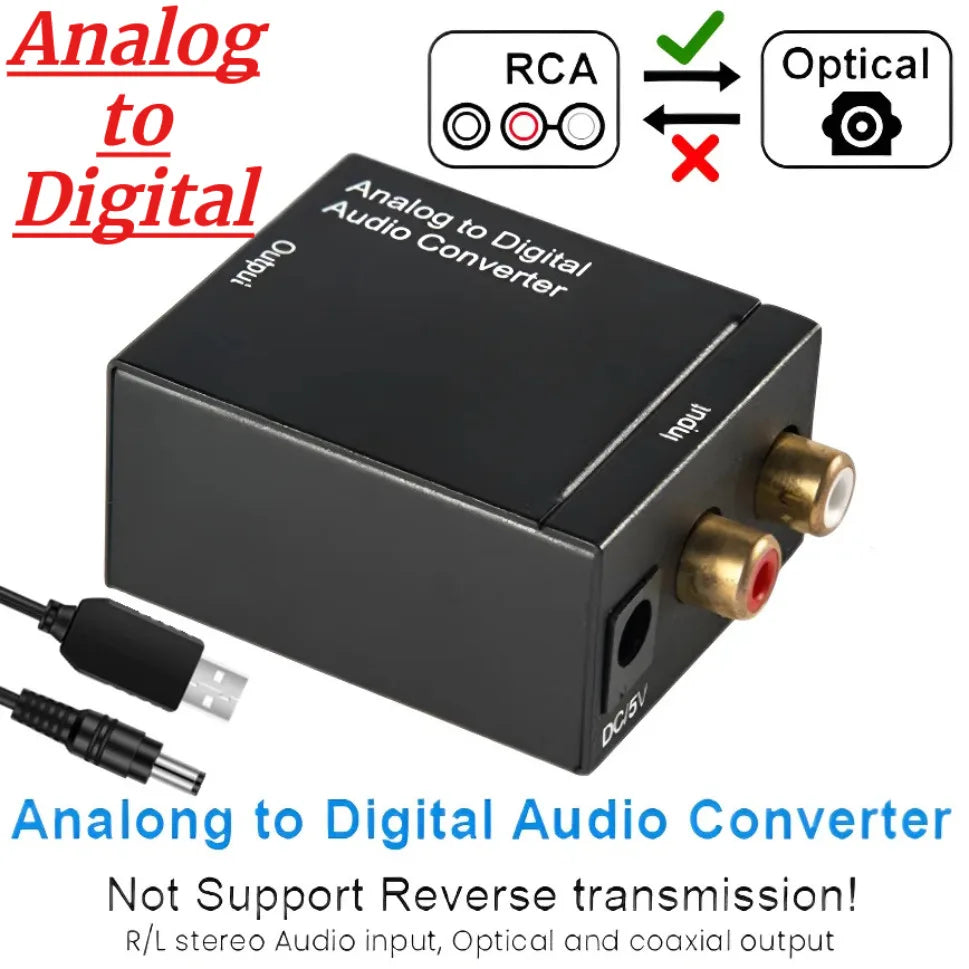 Analog to Digital Audio Converter L/R RCA to Digital Toslink Coaxial Audio Adapter For PS4 HDTV DVD Amplifier Soundbar Speaker