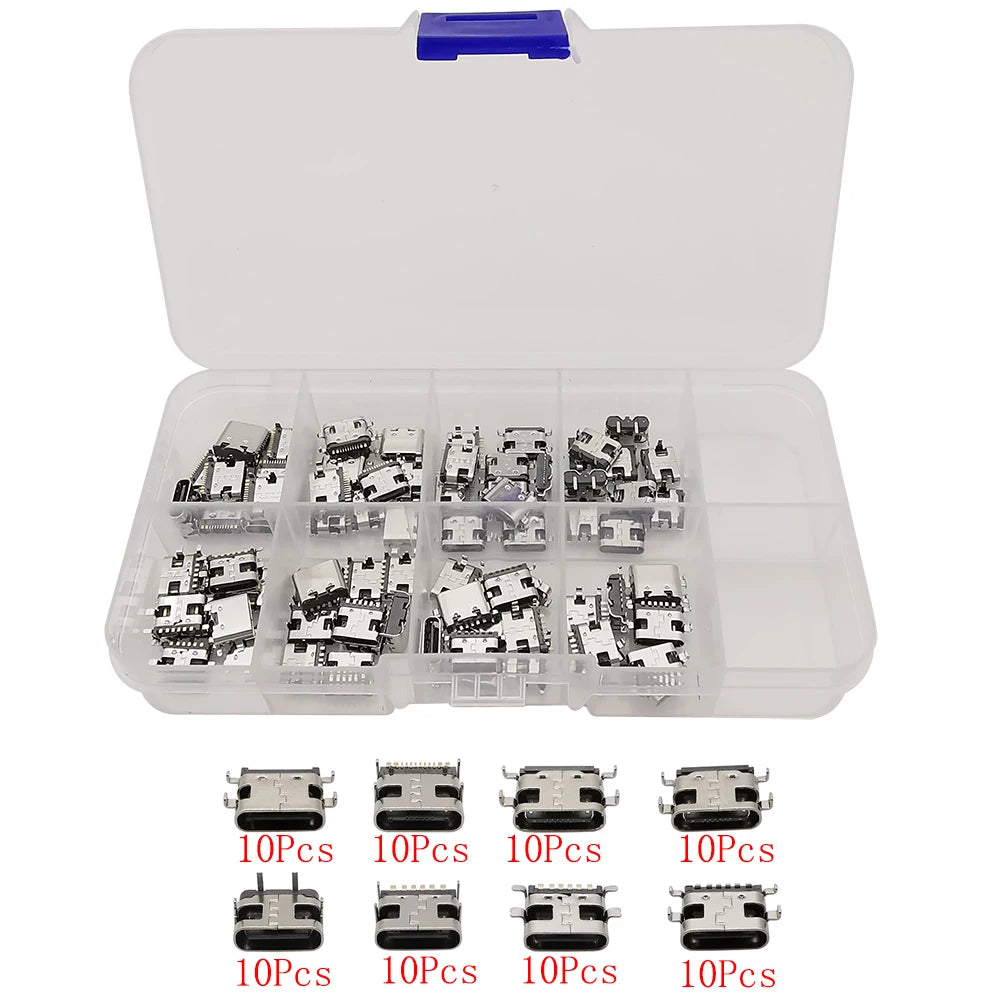 80/100Pcs Type C USB Charging Jack Welding Connectors 2Pin 6Pin 16Pin USB-C Socket For Mobile Phone PCB DIY Repair Kits