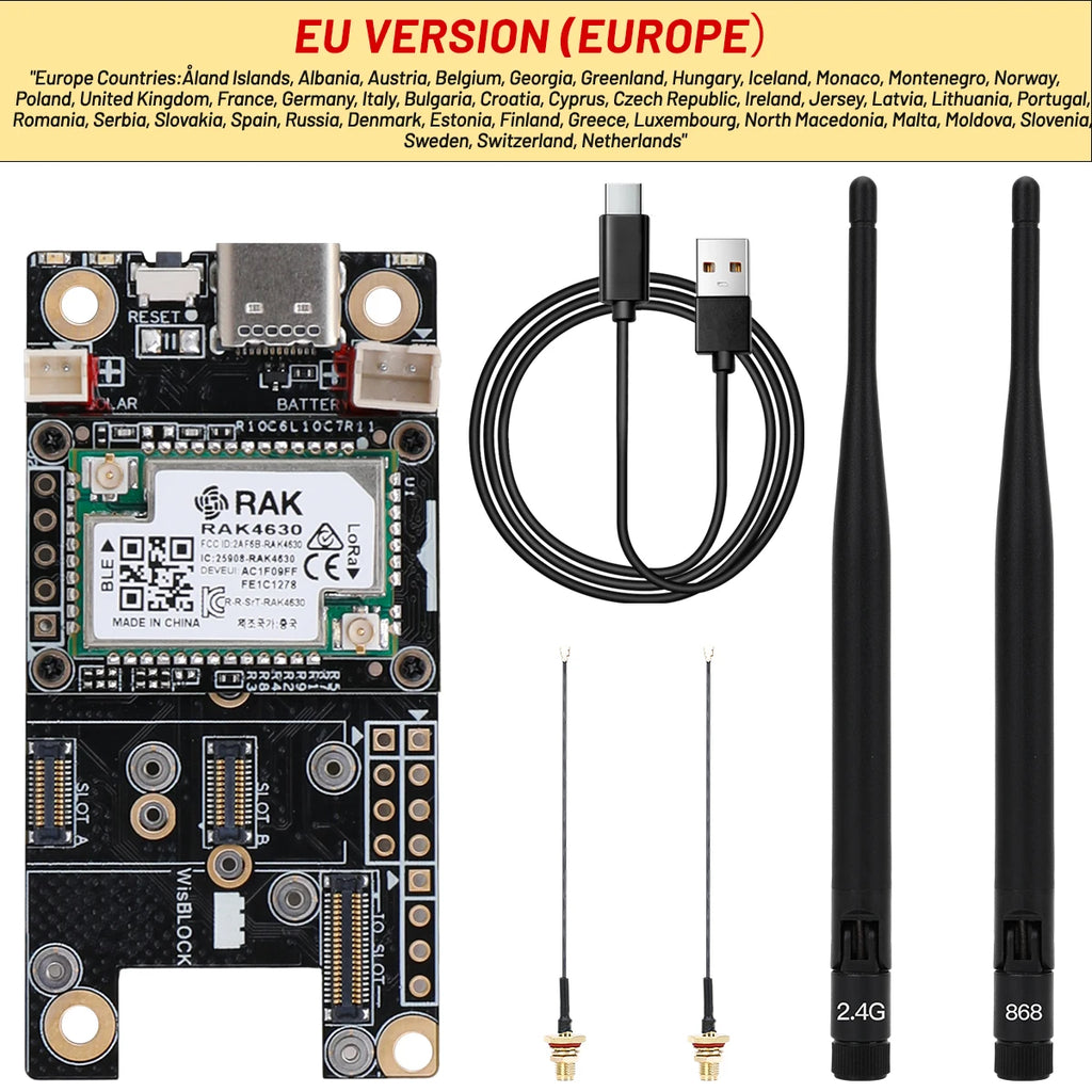RAK Wireless WisBlock Meshtastic Starter Kit NRF52840 RAK19007+RAK4631 LoRa Module for LoRaWAN IoT With 868MHz 915MHz Antenna