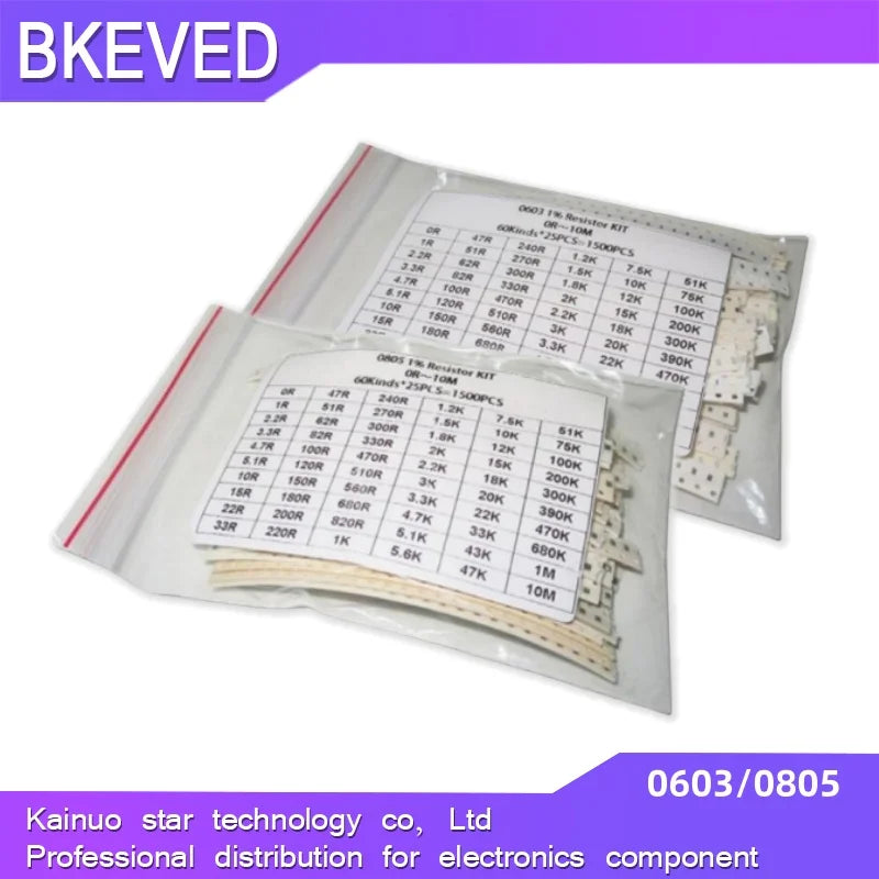 1500PCS SMD 0603 0805 Resistors Assorted Set (60 Values X 25Pcs) 0R-10M Ohm 1% High Precision Film Chip Resistance Kit