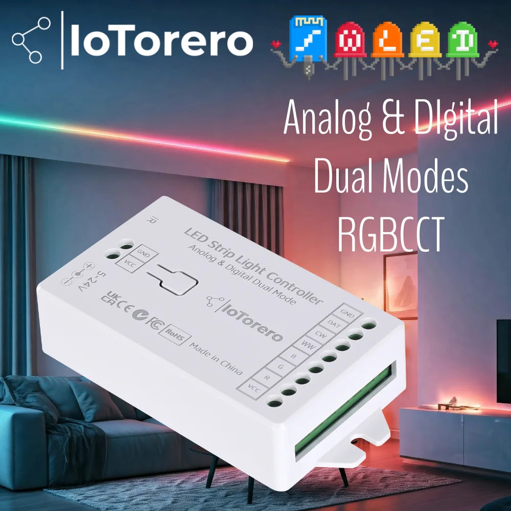 IoTorero WLED PWM RGBCCT & Addressable Dul Mode Strip Controller Works With Home Assistant