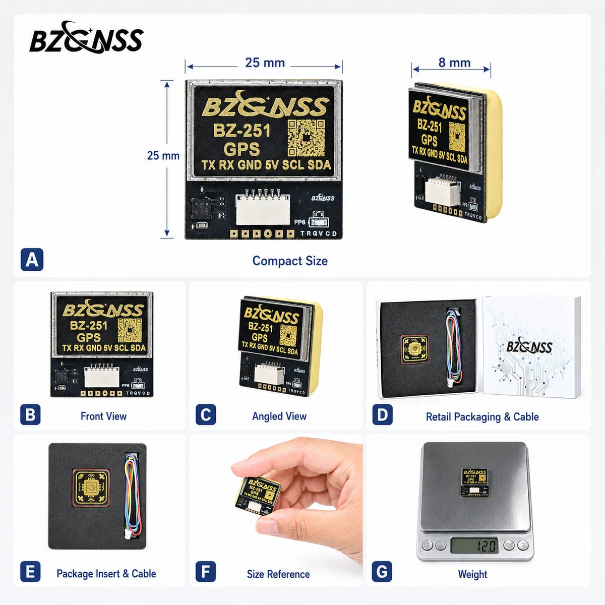 BZGNSS BZ-251 FPV GPS Module with QMC5883 Compass BN-880 Alternative 5V 115200 10Hz 72CH NMEA UBX for F405 F722 Fixed Wing Drone