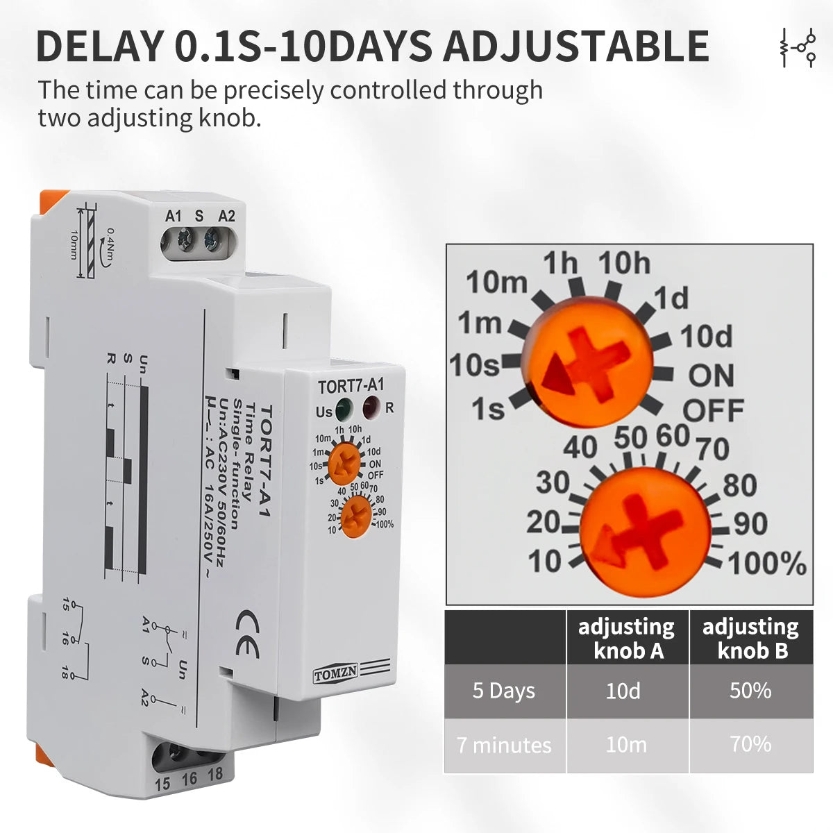 TORT7 Series Delay-ON Delay-OFF 10in1 Asymmetric Cycler Time Relay Multi-function Timer Switch 0.1S-10D Pulse Generator Interval