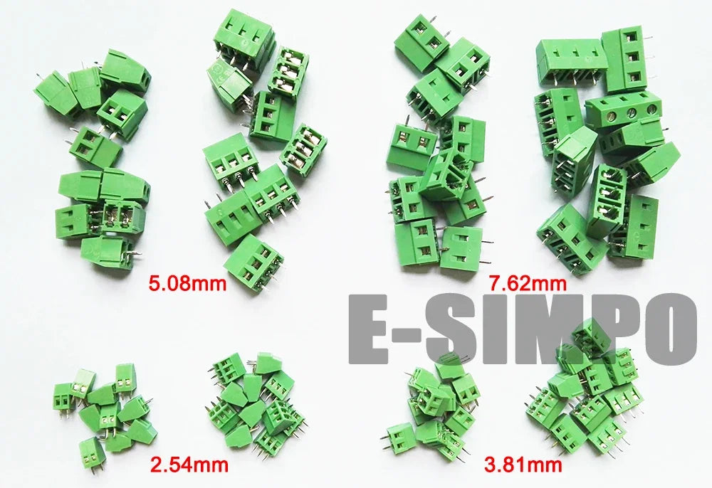 2.54mm 4P 3.81mm 5.08mm 7.62mm 0.1in-0.3" Pitch 2P 3P 9Valuesx10pc PCB Screw Wire Terminal Block Connector Assortment Kit