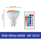 1-10PCS LED Intelligent RGBW Bulb GU10 E27 E14 24 Key Infrared Remote Control AC110V 230V 6W 10W Color Plus White Light Dimming