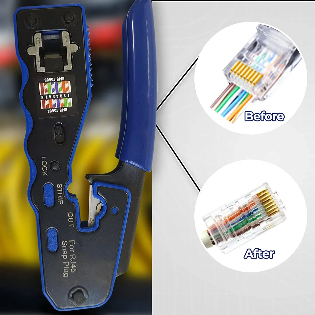 Natalink RJ45 Crimping Tool Pass Through Crimper Wire Stripper Cutter for Cat6A Cat6 Cat5 8P8C rj45 cable stripper tool Connecto