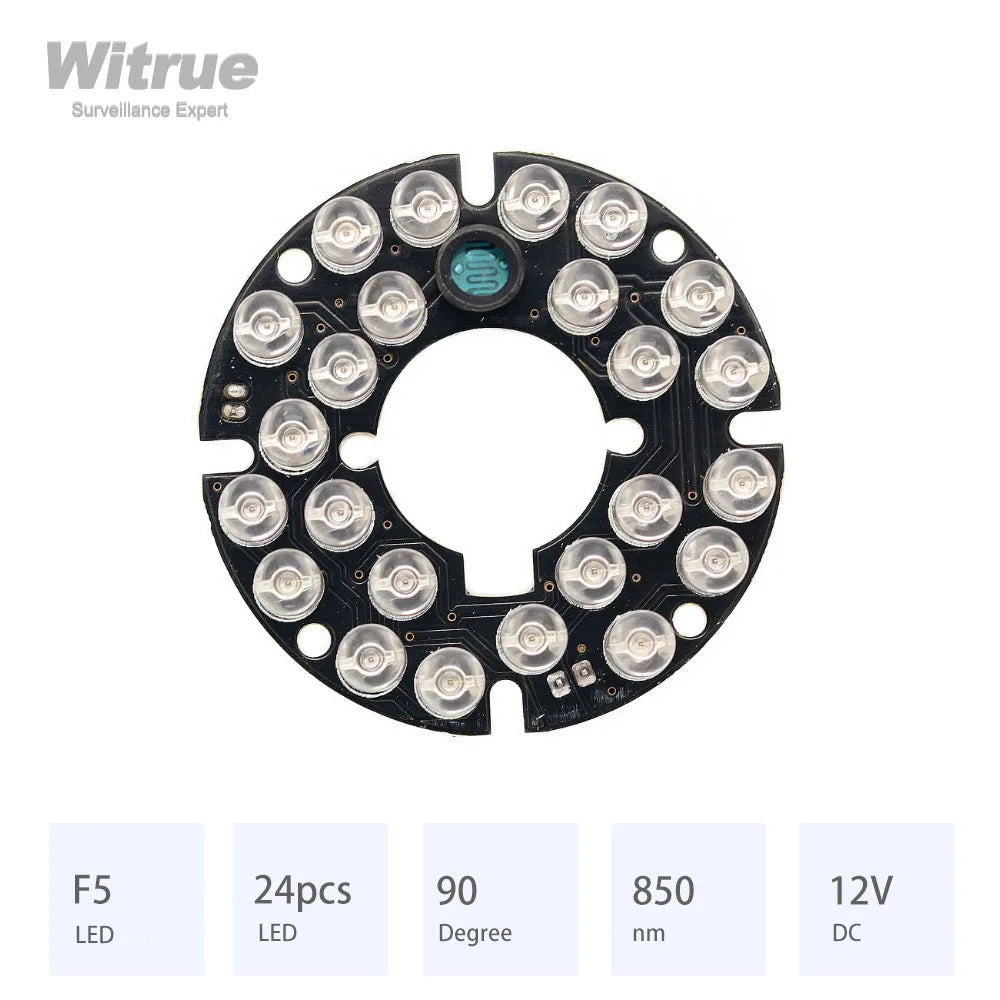 Witrue IR LED Board 24 Grain 850nm 90 Degree Diameter 44MM CCTV Accessoriesfor Surveillance Security Cameras
