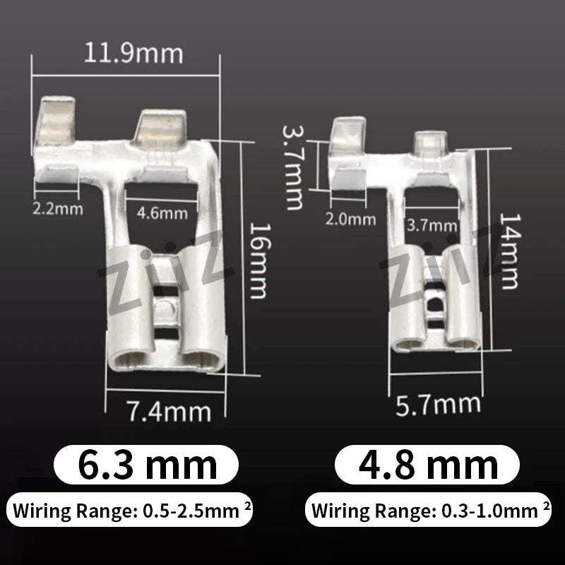 100/200Pcs Gold/Silver Electric Flag/Right Angle Crimp Terminal Wire Connector  Set2.8 4.8/6.3mm Female+sheath  Brass Car ZiiZ