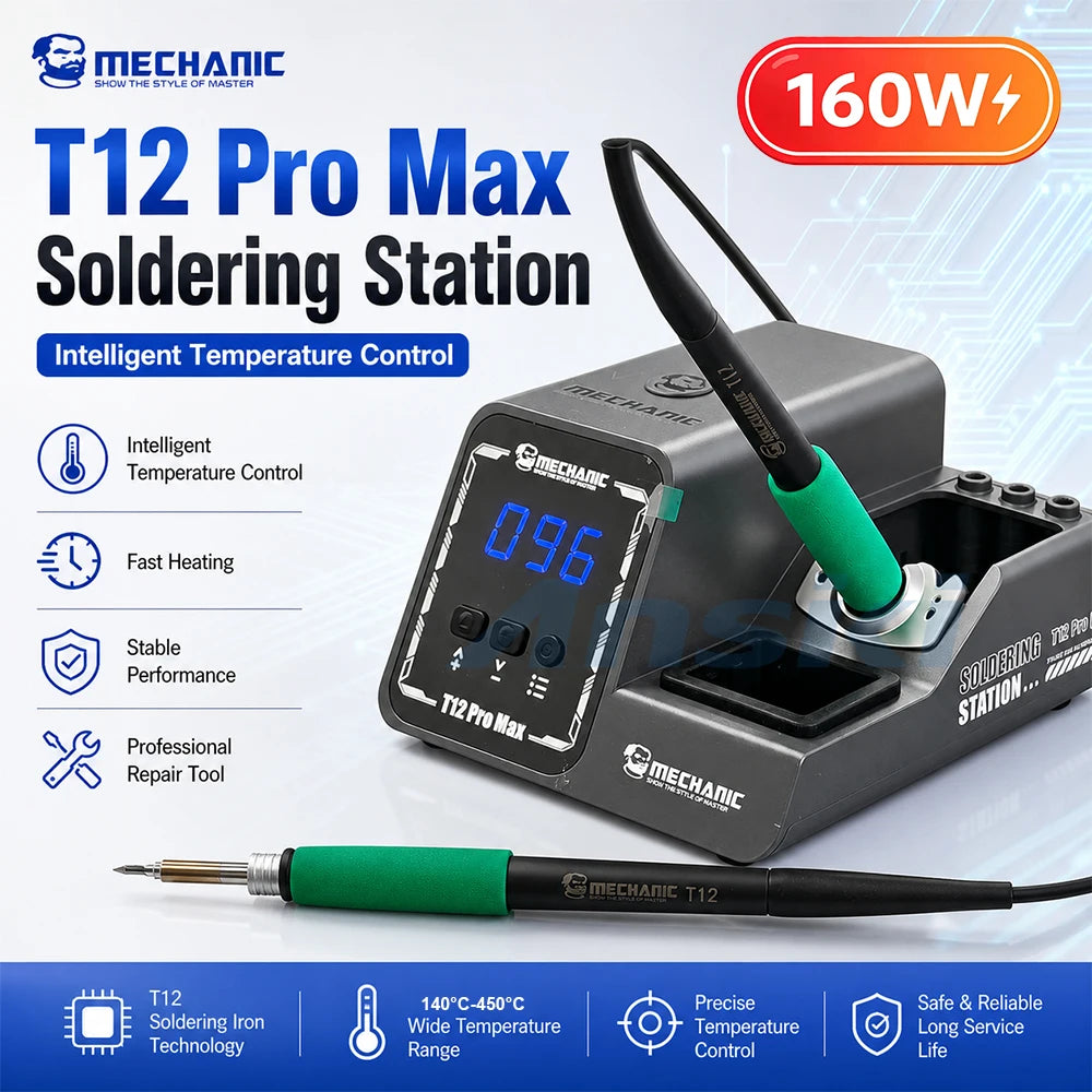 MECHANIC T12Pro Max T12 Soldering Station PID Control 160W High Power 4s Fast Heating Smart Sleep T12 Handle Welding Repair Tool