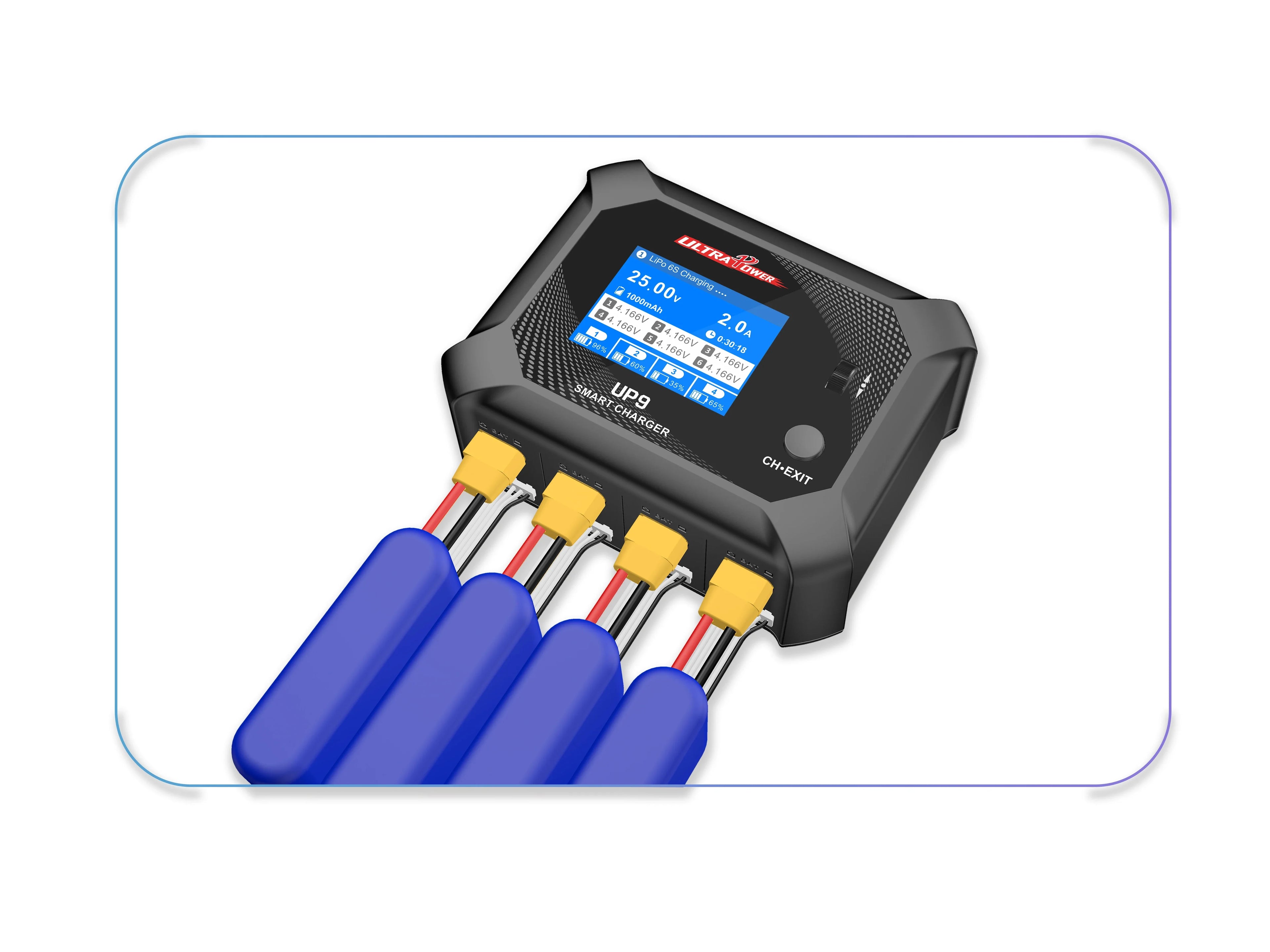 UltraPower UP9 Smart Balance Charger Discharger AC 100W DC 200W 4 Channel 4CH LCD for 1-6S Lipo LiHV Lilon LiFe NiMH Battery