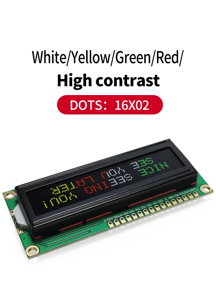 16x2 Character LCD Module Display Screen 162 LCM RED Green White Yellow VA Black Background 5V 3.3V for DIY Projects