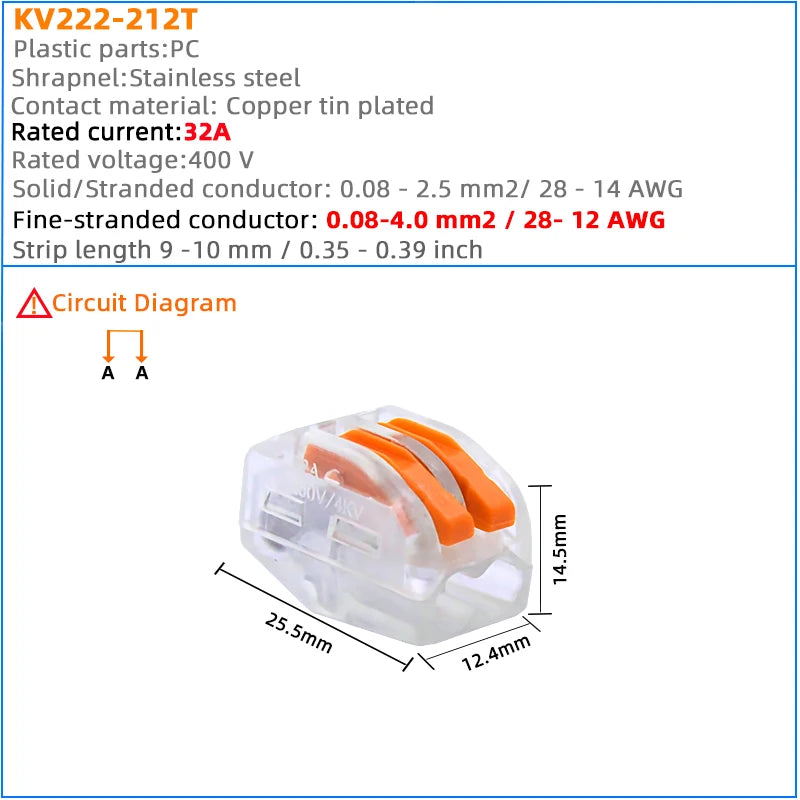 Compact Quick Plug-in Terminal for Cable Connectors, 30/50/100 Piece Terminal Orange Home Wiring Module Paralleling Device