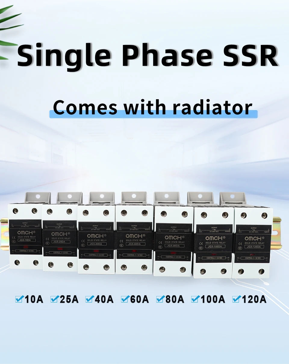 OMCH DIN Rail SSR Solid State Relay With Aluminum Heat Sink DA AA DD 3-32VDC 10A 25A 40A 60A 80A 100A 120A Single Phase Control