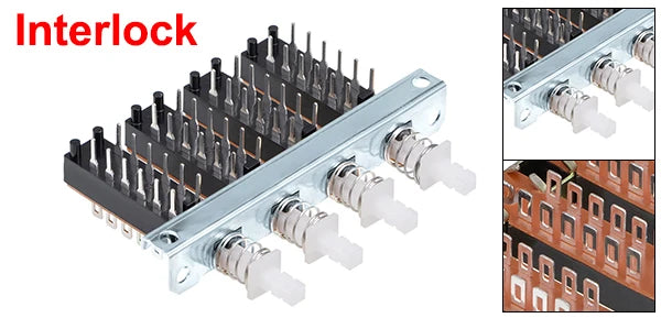 1Pc Interlock/Latching Push Button Switch Piano Type 6/12/18/24Pin 1/2/3/4/5/6/7/8 Row Straight Through Hole Straight Key Switch