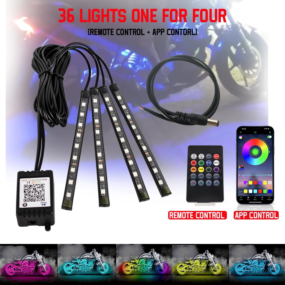 Led Motorcycle Atmosphere Light Decorative Ambient Light Strip Neon Lamp Flexible RGB APP 12V For Harley Yamaha Kawasaki Suzuki