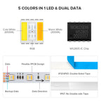 WS2805 Pixels LED Strip Light RGBCCT 5 in 1 Addressable LED Lights Dual Signal RGB WW CW 3000K-6500K DC12V 24V 1 IC to 3/6/7 LED