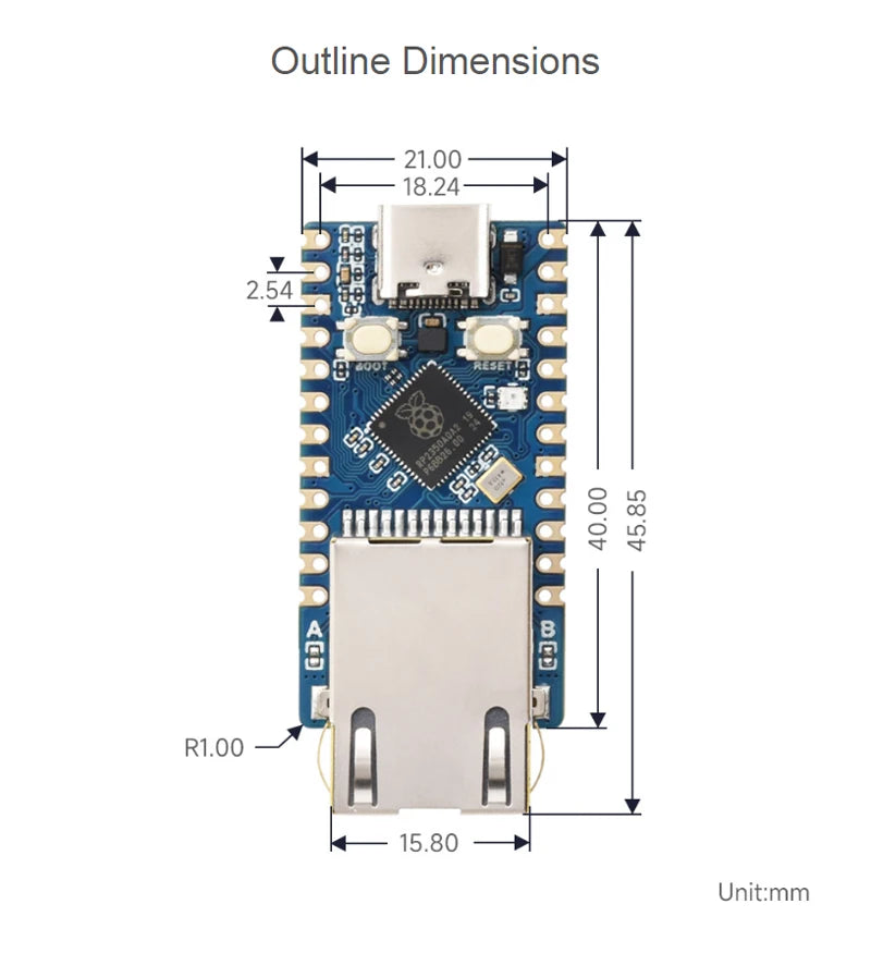 Raspberry Pi Pico 2 RP2350-ETH Mini Development Board RP2350 Ethernet Port Module RP2350 Dual Core Processor