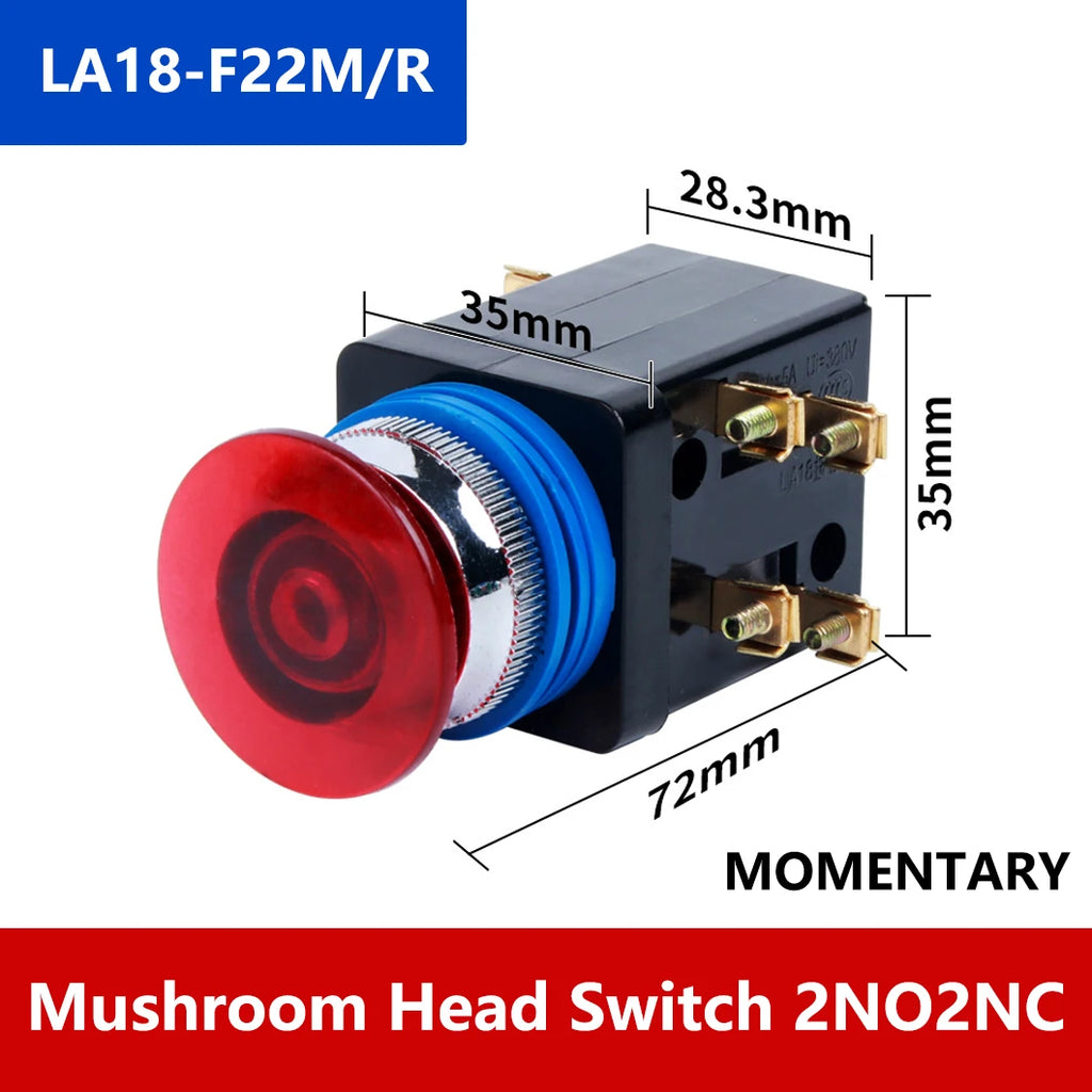 ABILKEEN LA18-22 2NO2NC Metal Push Button Switch 25MM Mount Size Momentary/Latching Rotary/Mushroo Head Power Control Switch