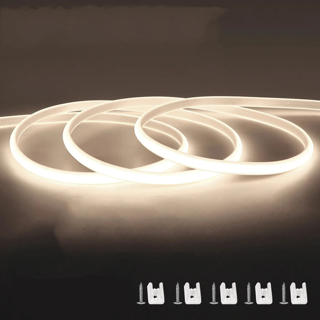 110V 220V Cob LED Strip Light Super Bright Waterproof With EU US Power Supply Switch 288 LEDS/m Warm/Neutral/White Outdoor Decor