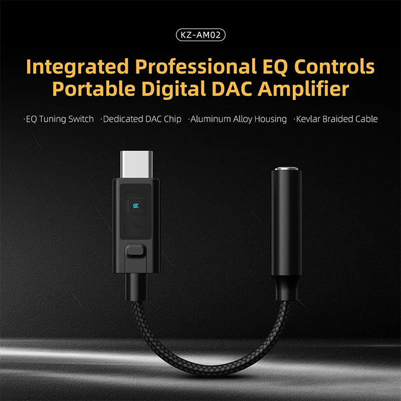 KZ AM02 Portable DAC Decoding Amplifier USB C to 3.5mm Audio Adapter with Professional 4-Stage EQ Tuning